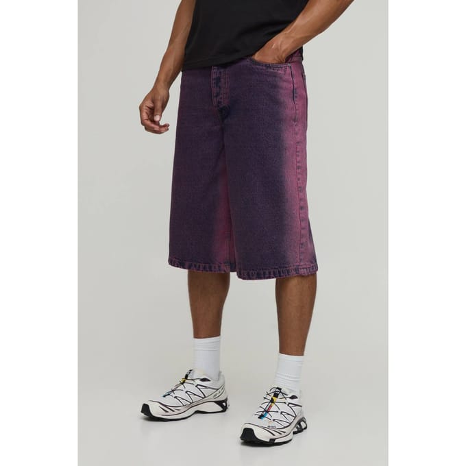 Longline Getinte Denim Jorts | Dark Red | Size 28