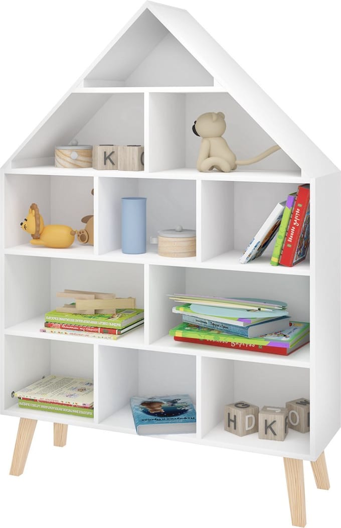 Bolt Edge Kinderboekenkast - Wit - Huisvorm - Speelgoedkast - Kinderkamer - Hout