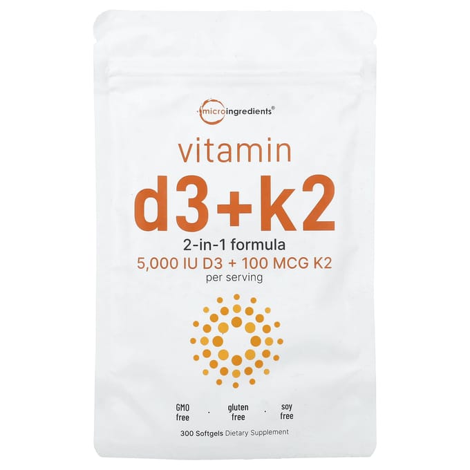 Micro Ingredients, Vitamine D3 + K2, 300 softgels