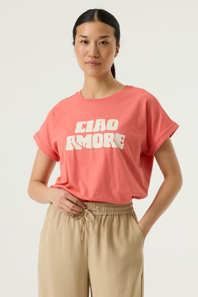 GARCIA Dames Tekst Print T-shirt Roze Korte mouw