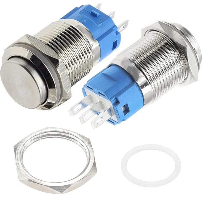 Rosfix Schakelaar Zelfreset - Vandaalbestendige Verlichte LED Wit - 12–24V, M16 RVS Geborsteld