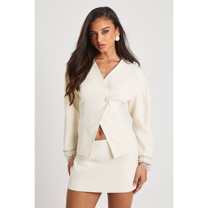 boohoo Dames Op maat gemaakte A-lijn mini-rok | Ecru | Maat: 14