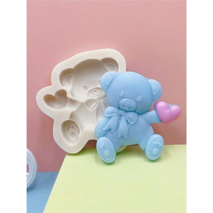 1 stuks Hartvormige Teddybeer Siliconen Mal one-size grijs