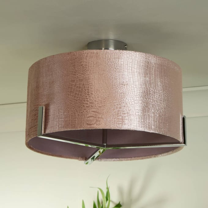 Searchlight Plafondlamp Kyran, rood, metaal, fluweel, Ø 40 cm, E27
