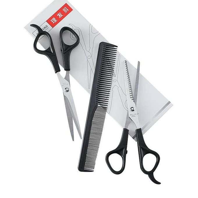 Ciseaux de coiffure 6 pouces, Kit d'outils pour couper les cheveux amincissants, peigne, accessoires de barbier, ciseaux de Salon de coiffure, 3 pièces noir