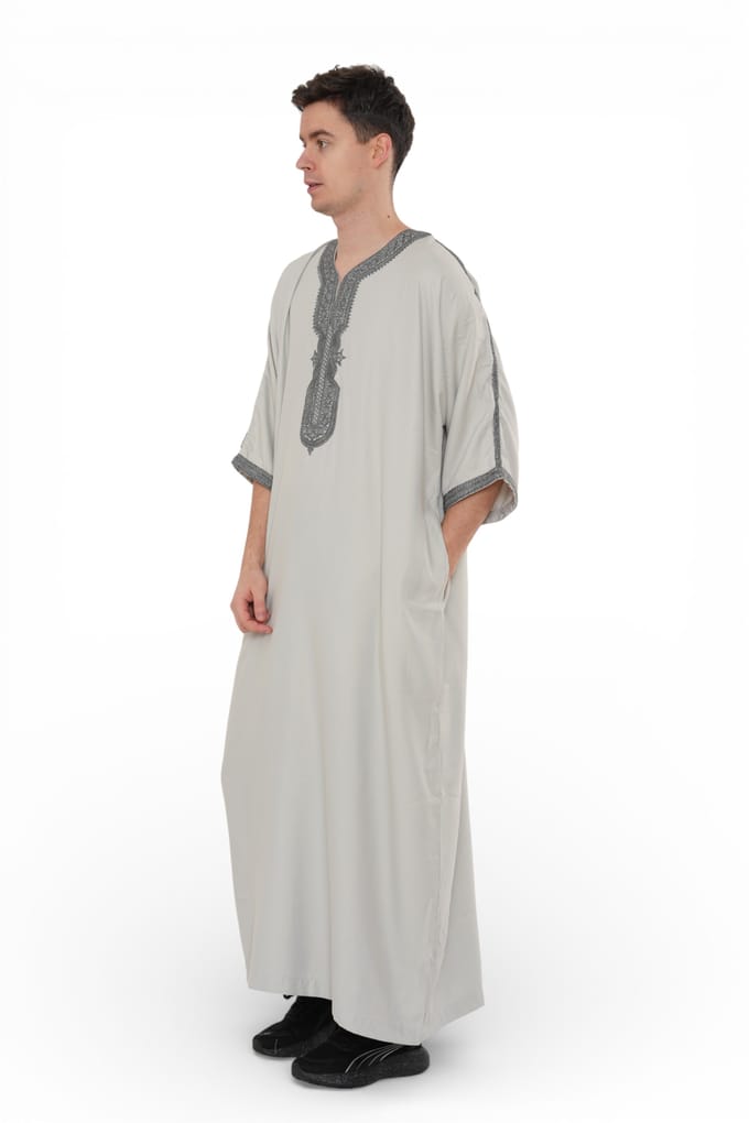 Heren grijze houtskool Marokkaanse Thobe Robe Eid Djellaba Gandoura Jubba- HM65