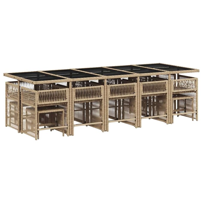 vidaXL - 15-delige - Tuinset - met - kussens - poly - rattan - beige