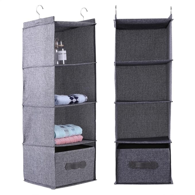 Hangende Kast Organizer Kleding Opberg Houder 4 Planken met Lade (Grijs) black