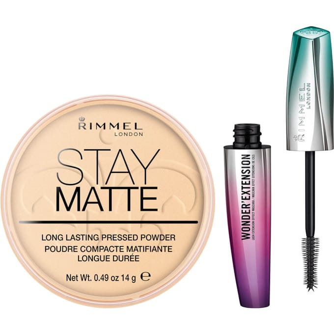 Rimmel Stay Matte Pressed Powder and Wonder Extension Mascara Bundle