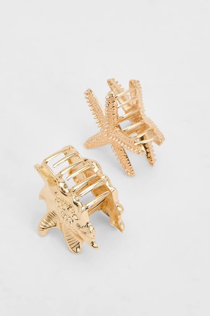 boohoo Dames Gouden Oceaan Schelp Haarklauwen 2 Stuks