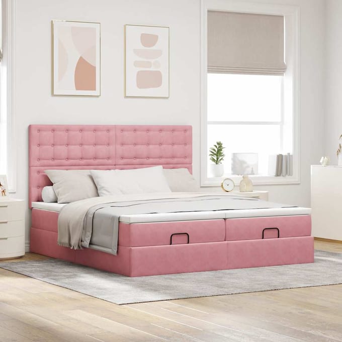 vidaXL - Ottoman - bed - met - matrassen - 160x200cm - fluweel - roze