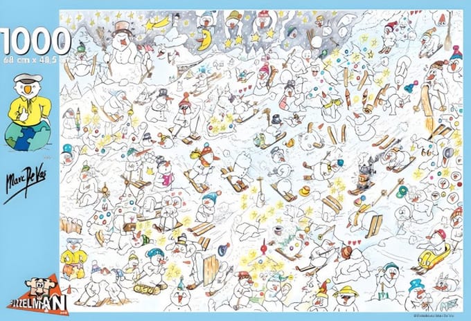 Puzzelman legpuzzel sneeuwmannetjes Marc De Vos 1000 stukjes winter.