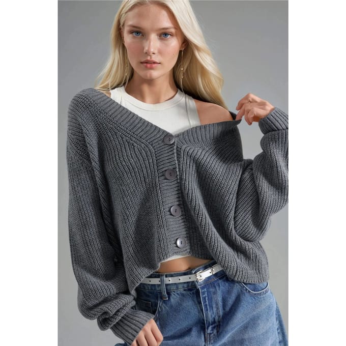 Geribbelde Breigoed Knopen-Top Crop Cardigan