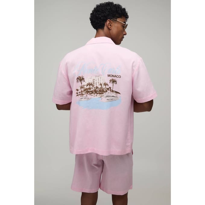 Monte Carlo Oversized Shirt & Short Set Met Rugprint | Pink | Size Medium