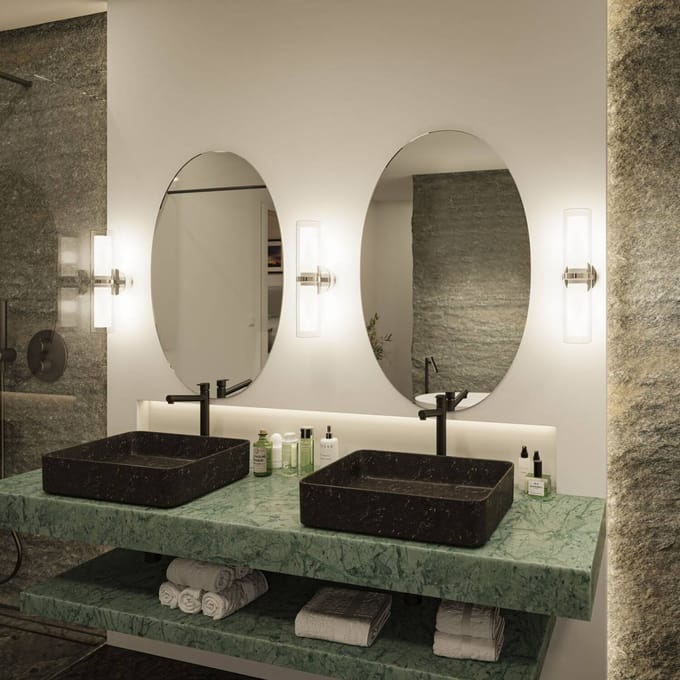 Selection Bathroom Wandlamp Luena IP44 E14 230V max. 2x20W dimbaar Chroom, Glas