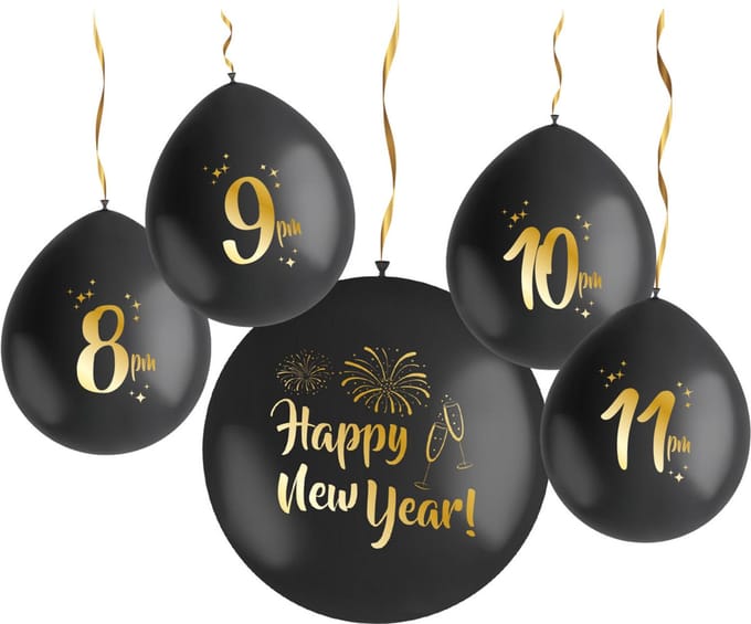 Latexballonnen - Countdown Set - BlackGold HNY - 33 cm & 61 cm - 5 stuks