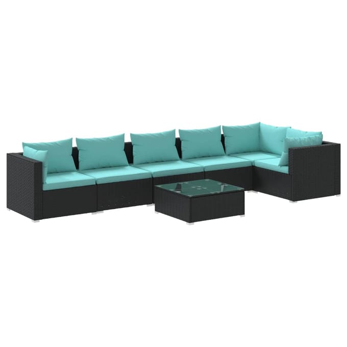vidaXL - 7-delige - Loungeset - met - kussens - poly - rattan - zwart