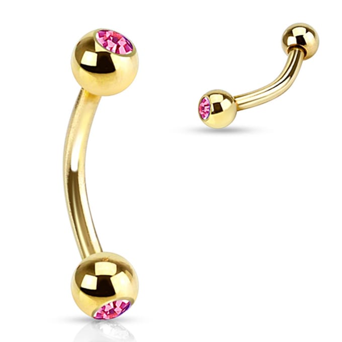 Piercing curved steentje 1.2x8x3 - goud roze - LMPiercings