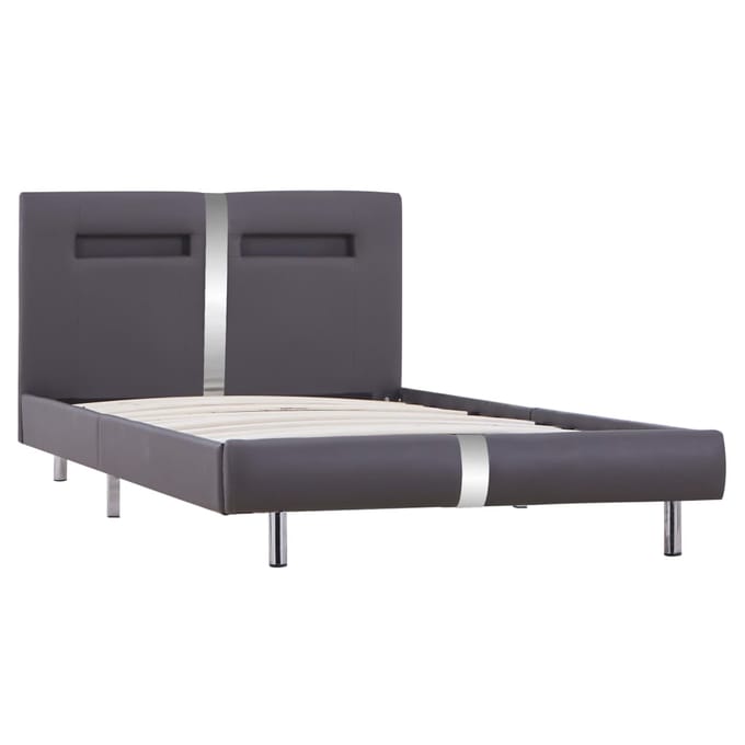 vidaXL - Bedframe - met - LED - kunstleer - grijs - 90x200 - cm