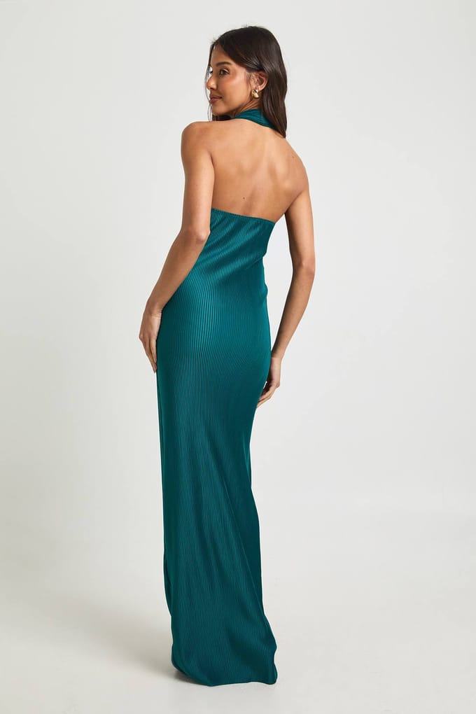 boohoo Dames Plisse Halter Detail Kolom Maxi Jurk | Teal | Maat: 6