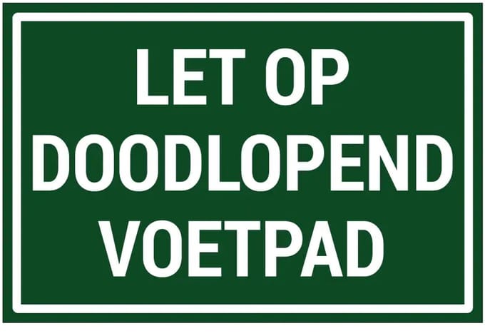 Let op doodlopend voetpad sticker | 30 x 20 cm