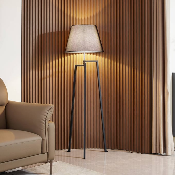 Lucande vloerlamp Amona, zwart, textiel, 150 cm, driepoot