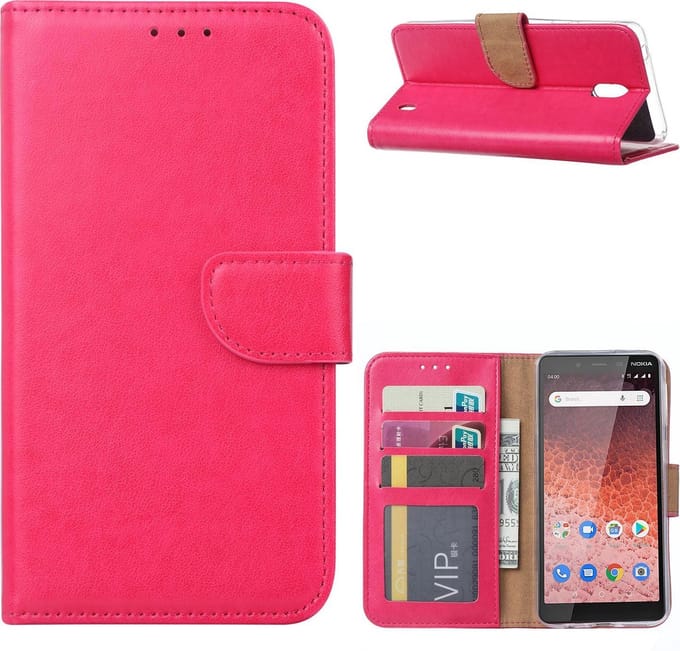 Bookcase Geschikt voor: Nokia 1 Plus - Roze - portemonnee hoesje