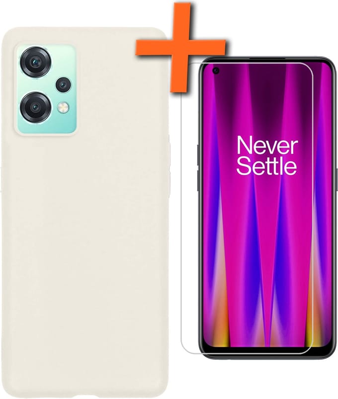 Hoes - Met Screenprotector - Geschikt voor OnePlus Nord CE 2 Lite - Sterk & Shockproof - Back Cover - Siliconen Case - Telefoon Hoes - Wit