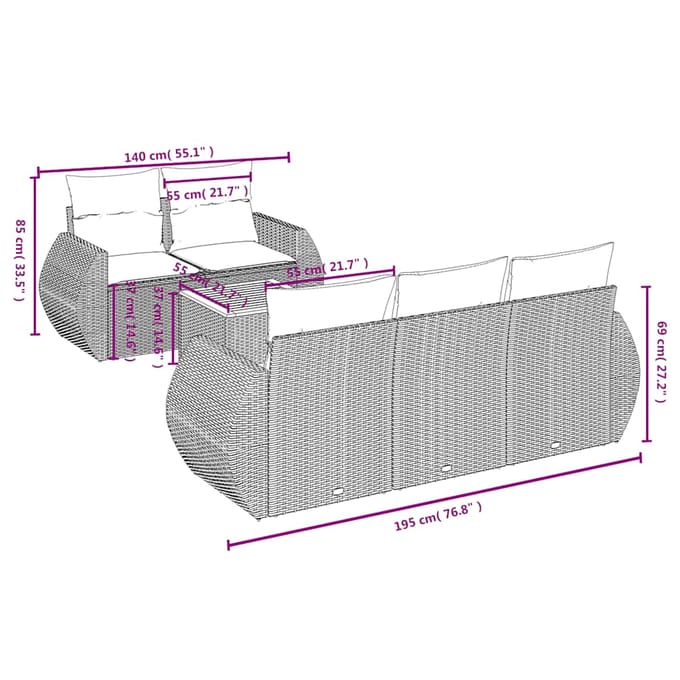 vidaXL - 6-delige - Loungeset - met - kussens - poly - rattan - zwart