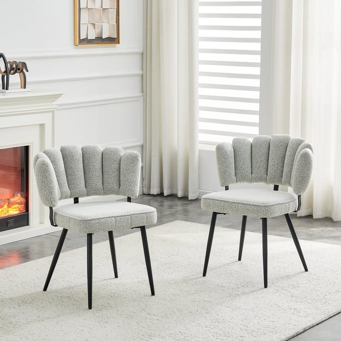 Clruro Eetkamerstoelen - 80 cm - 2 Stuks met Bloem Rugleuning - Fluweel en Metaal - Lichtgrijs