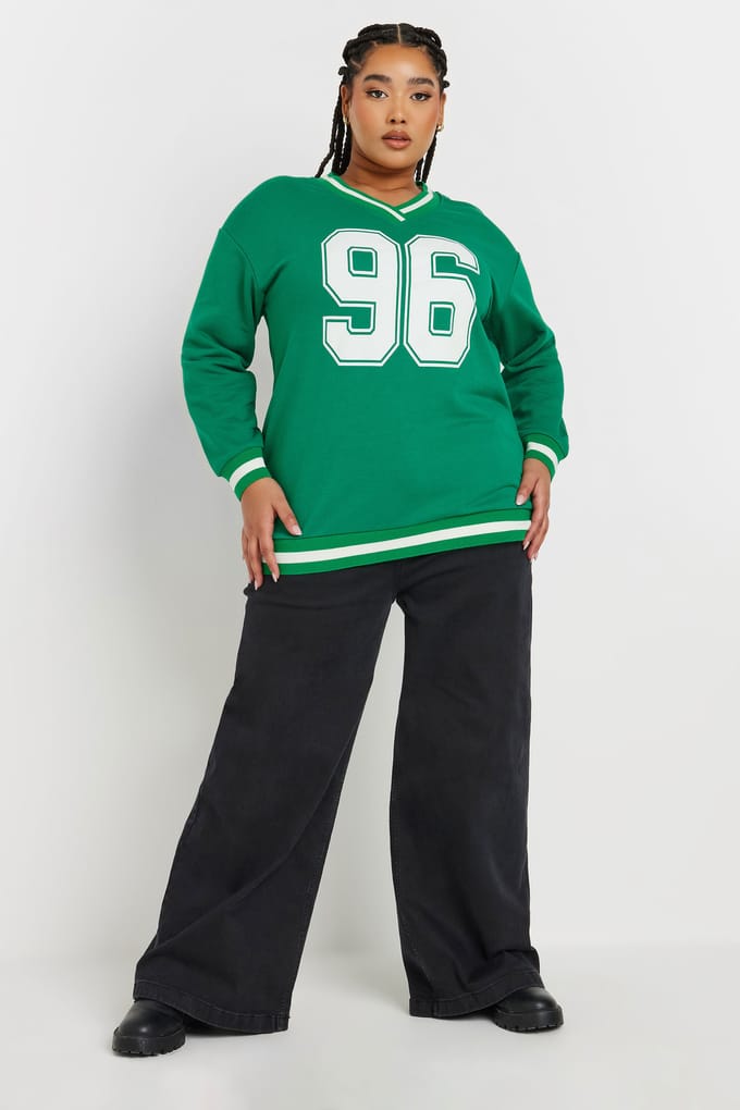 Yours Varsity Sweatshirt Met '96' Print In Groen Size 48
