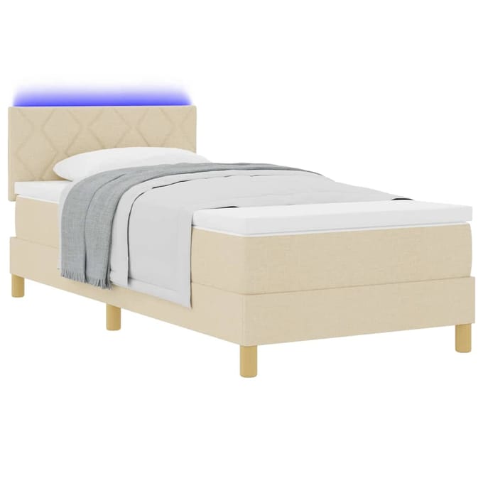 vidaXL - LED - Box - Spring - Bed - met - kussen - Crème - 100 - x - 200 - cm - Stof