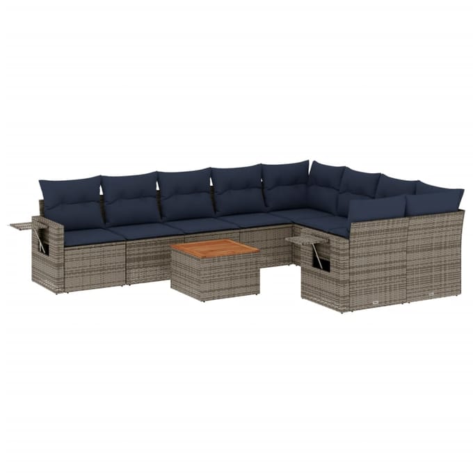 vidaXL - 10-delige - tuinbankset - met - kussens, - grijs - polyrotan