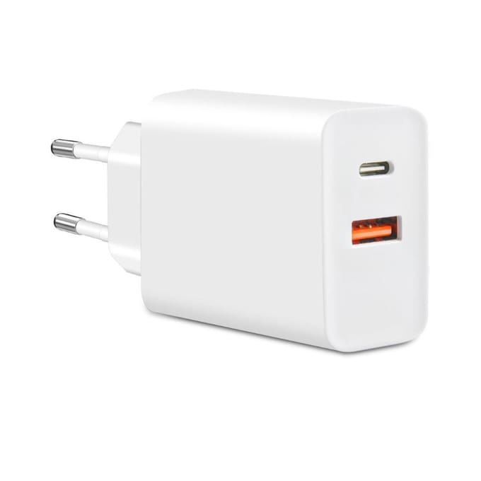 Chargeur Rapide 20W PD USB C USB A Mural Double Port Bloc de Charge Rapide pour Téléphone Écouteurs