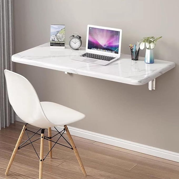 Vouwbaar Wandbureau - Neerklapbare Tafel - Kleine Ruimtes - Ruimtebesparend Ontwerp - 100x50cm - Wit