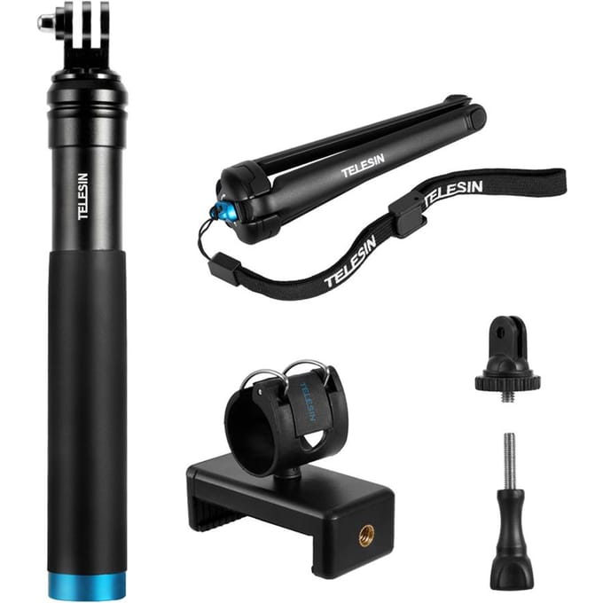 TELESIN Handheld Uitschuifbare Selfie Stick Monopod Aluminiumlegering Verstelbare Paal met Statiefcel zwart