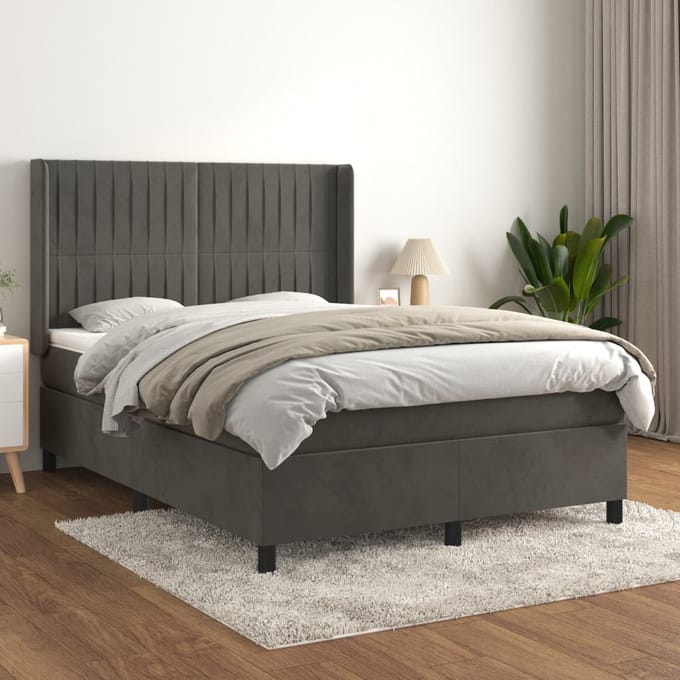 vidaXL - Boxspring - met - matras - fluweel - donkergrijs - 140x190 - cm