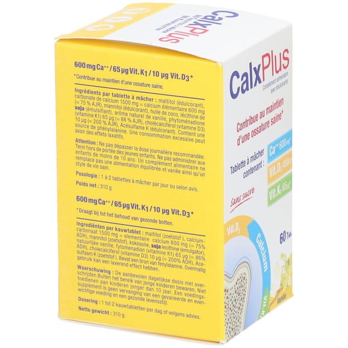 CalxPlus Vanille | Calcium Botten – Vitamine D en K 60 Tabletten