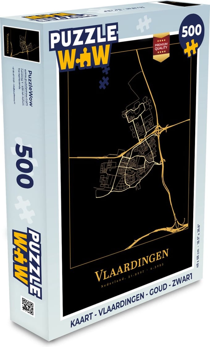 Puzzel Kaart - Vlaardingen - Goud - Zwart - Legpuzzel - Puzzel 500 stukjes
