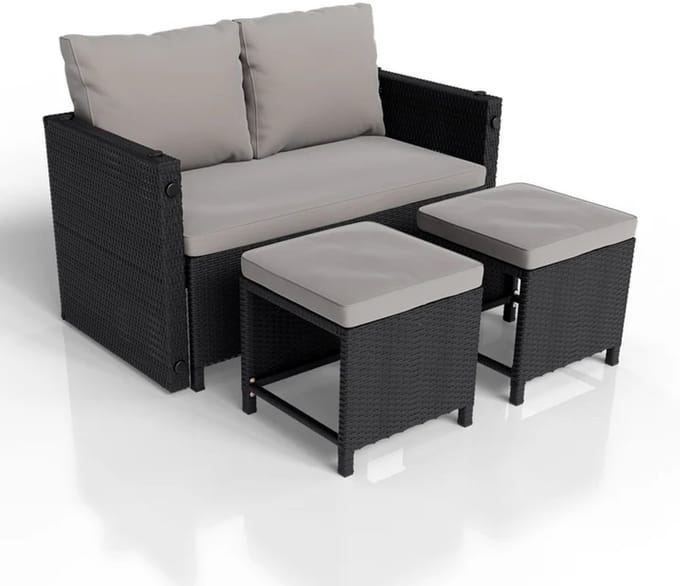 Loungeset / Tuinset Jamaika - 2-in-1 - Polyrotan - Zwart / Grijs