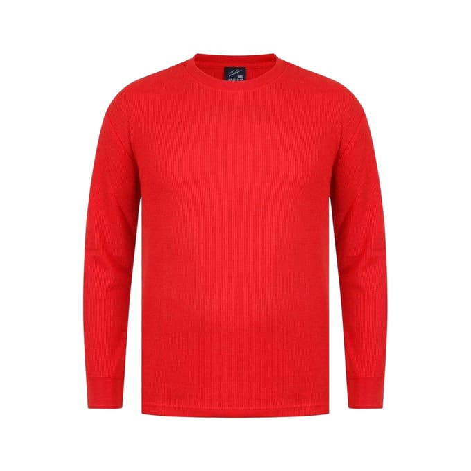 Fabric Heren Wafel T-shirt met lange mouwen (Rood)