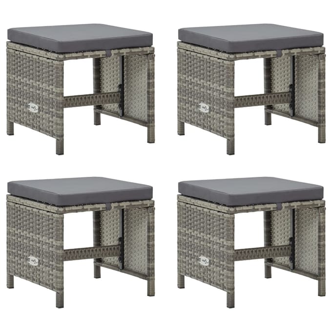 vidaXL - Tuinkrukken - 4 - st - met - kussens - poly - rattan - grijs