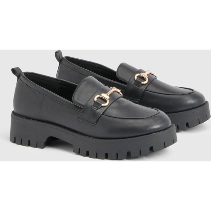 boohoo Dames Chunky T-bar Loafers | Zwart | Maat: 38