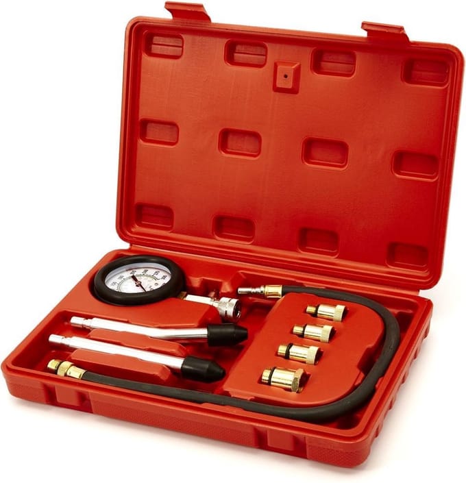 HBM 8-delige Auto Compressietester met 45 cm Slang en Opbergkoffer