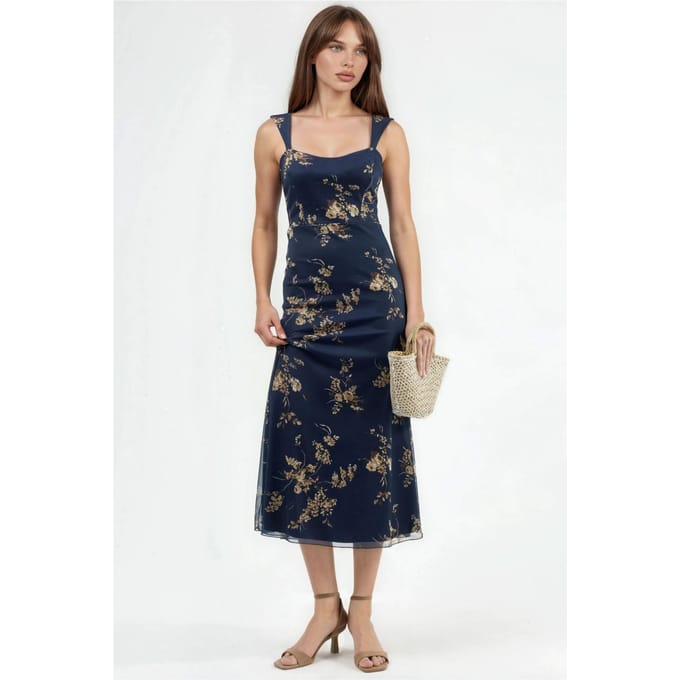 Bloemen Midi-jurk met Hartkraag