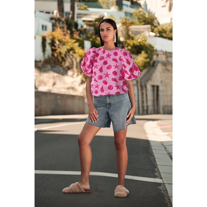 Shoeby La-sbshell Puffy Sleeve Top Pink Größe: L | Blusen Outlet | Damen | Rosa