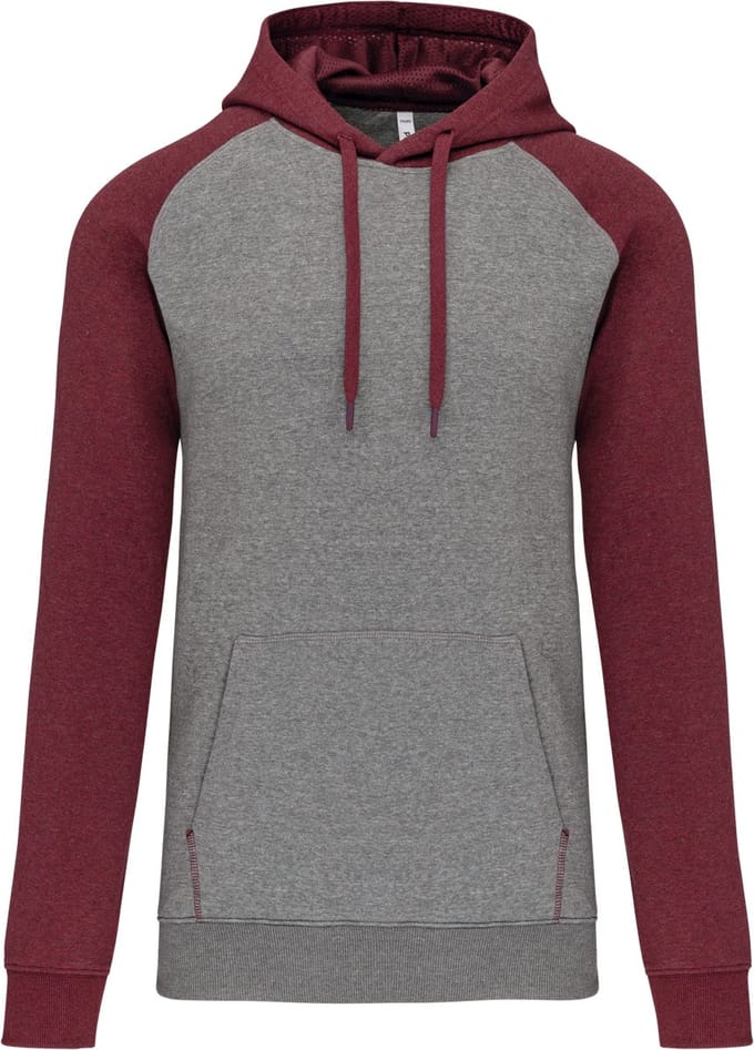PROACT® Tweekleurige sweater met capuchon volwassene PA369 - Grey Heather / Wine Heather - M