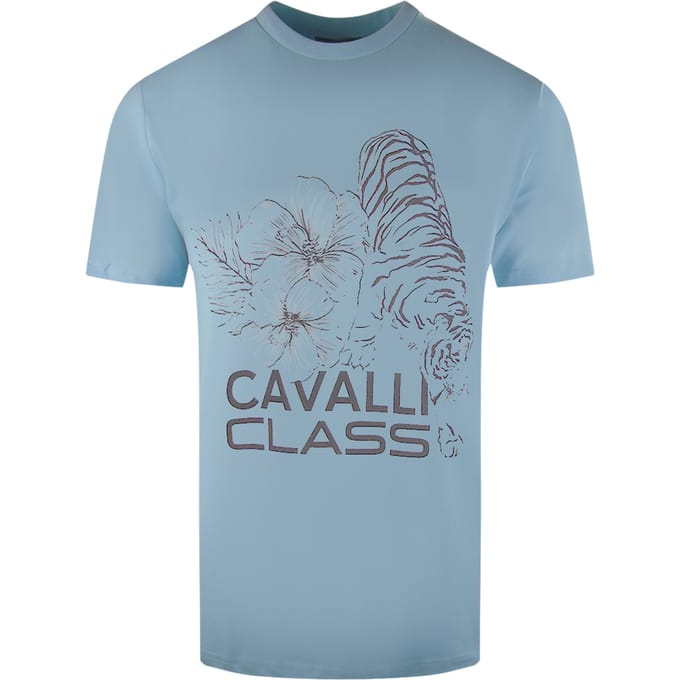 Cavalli Class camiseta azul claro con dise�o de tigre floral