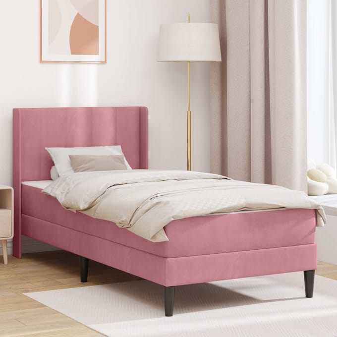vidaXL - Bedframe - met - matras - met - hoofdeinde - Roze - 80 - x - 200 - cm - Fluweel