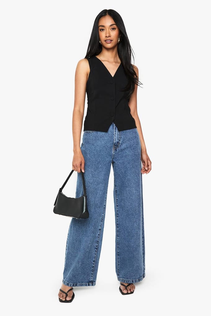 boohoo Dames Super Stretch Gilet met Knopen | Zwart | Maat: 36